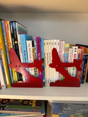 Vintage 1976 Red Metal Airplane Bookends by Moxie